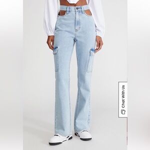 Pacsun Cut Out Light Wash Denim Cargo Bootcut Flare Jeans size 25